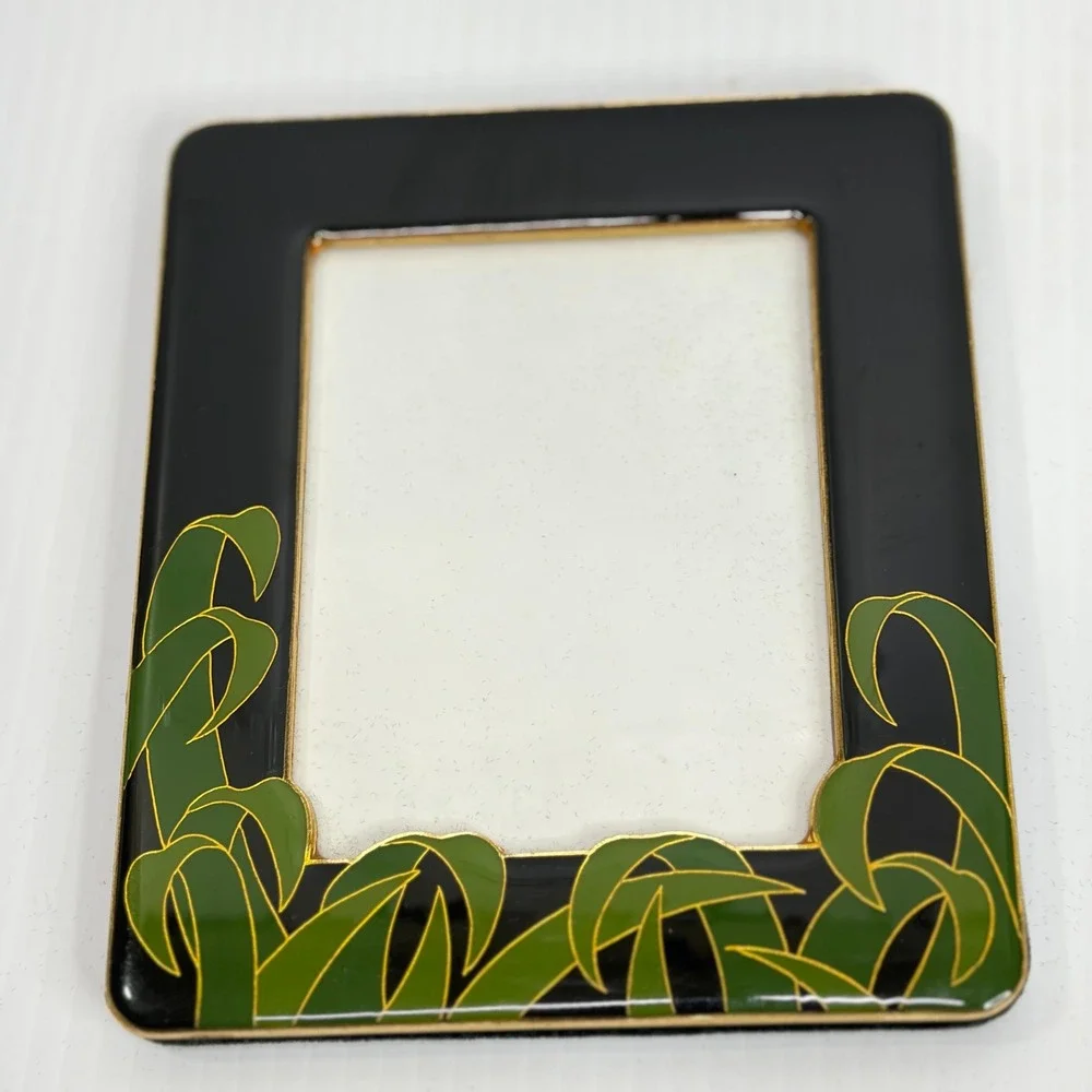 Welco International VTG Black Enamel Bamboo Leaf Picture Frame‎ Japan 5x7